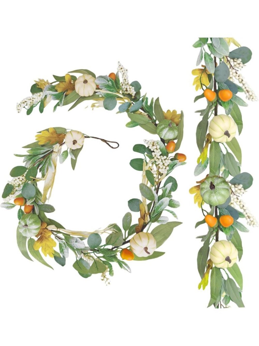 6Ft Fall Garland with Lights - Autumn Pumpkin, Berry & Maple Leaves Decor for